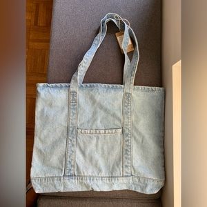Light Wash Denim tote with exterior pocket